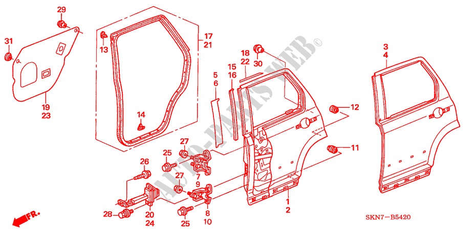 ACHTER PORTIER PANELEN voor Honda CR-V DIESEL EXECUTIVE 5 deuren 6-versnellings handgeschakelde versnellingsbak 2005