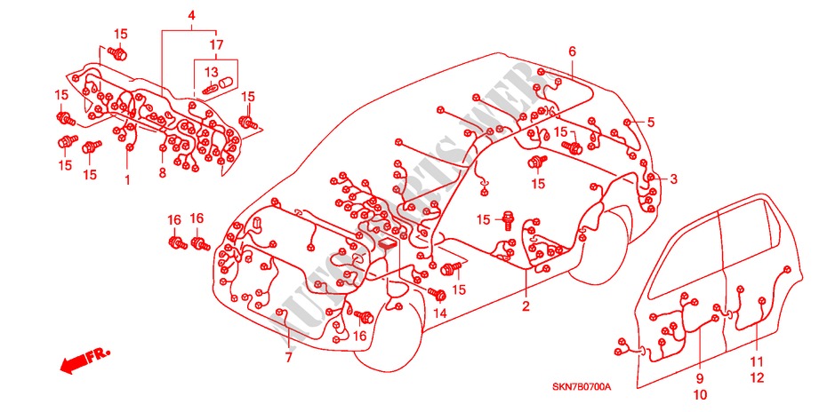 BEDRADINGSBUNDEL(LH) voor Honda CR-V DIESEL EXECUTIVE 5 deuren 6-versnellings handgeschakelde versnellingsbak 2005