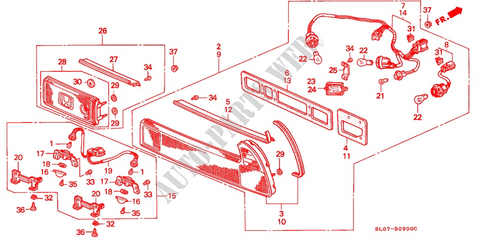 ACHTERLICHT(UITGEZONDERD KU) voor Honda NSX NSX 2 deuren 4-traps automatische versnellingsbak 1991