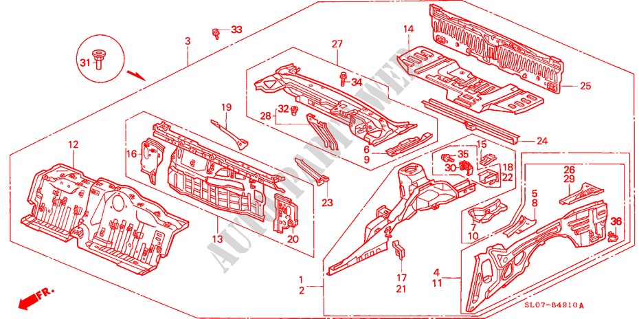 CHASSIS STRUKTUUR(ACHTER FRAME) voor Honda NSX NSX 2 deuren 4-traps automatische versnellingsbak 1991