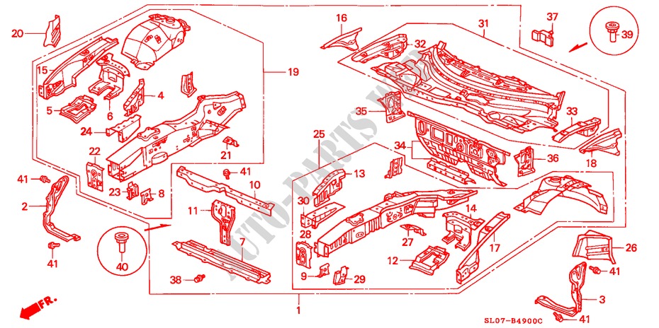CHASSIS STRUKTUUR(VOOR SCHOT) voor Honda NSX NSX 2 deuren 4-traps automatische versnellingsbak 1991