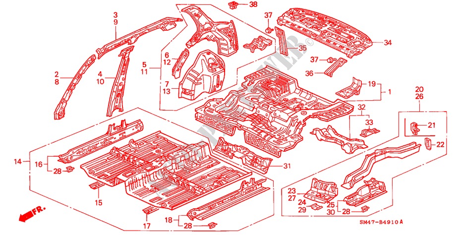 CHASSIS STRUKTUUR(BINNEN PANEEL) voor Honda ACCORD 2.0I 4 deuren 4-traps automatische versnellingsbak 1991