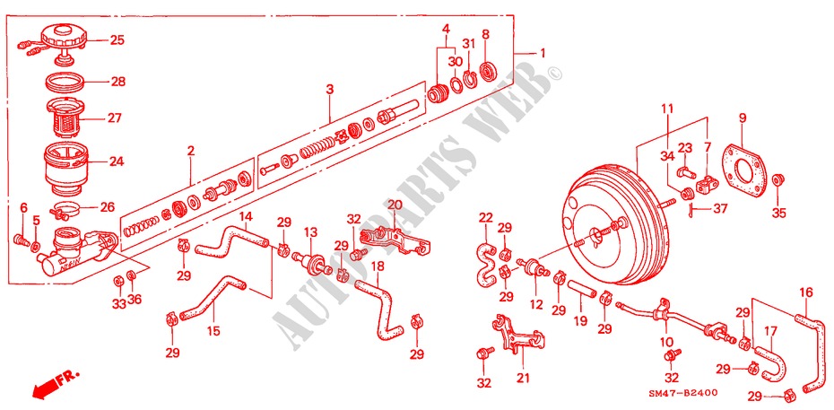 REM HOOFDCILINDER/ HOOFDSPANNING voor Honda ACCORD 2.0I 4 deuren 4-traps automatische versnellingsbak 1991