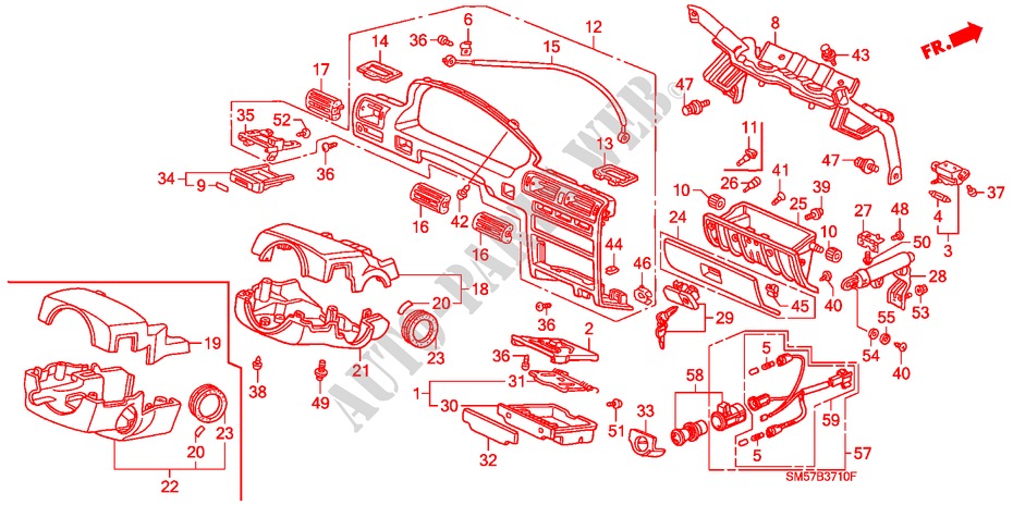 INSTRUMENTEN AFWERKING(LH) voor Honda ACCORD WAGON 2.2I 5 deuren 4-traps automatische versnellingsbak 1993