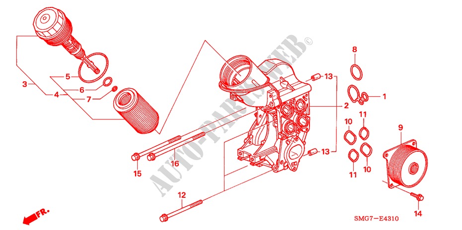 OLIEFILTER HOUDER(DIESEL) voor Honda CIVIC 2.2 SPORT 5 deuren 6-versnellings handgeschakelde versnellingsbak 2007