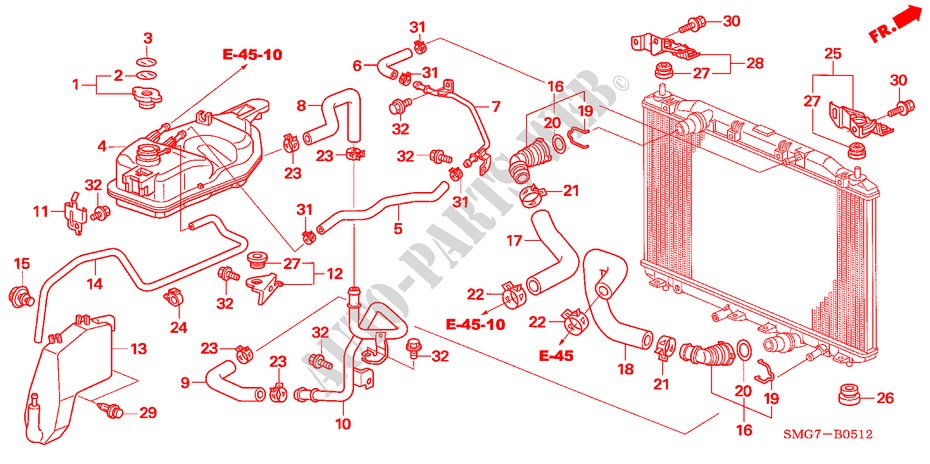 RADIATOR SLANG/RESERVETANK(DIESEL) voor Honda CIVIC 2.2 EXECUTIVE 5 deuren 6-versnellings handgeschakelde versnellingsbak 2007