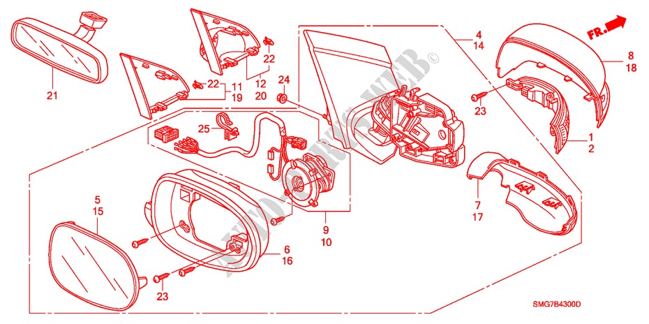 SPIEGEL voor Honda CIVIC 1.4 COMFORT 5 deuren 6-versnellings handgeschakelde versnellingsbak 2006