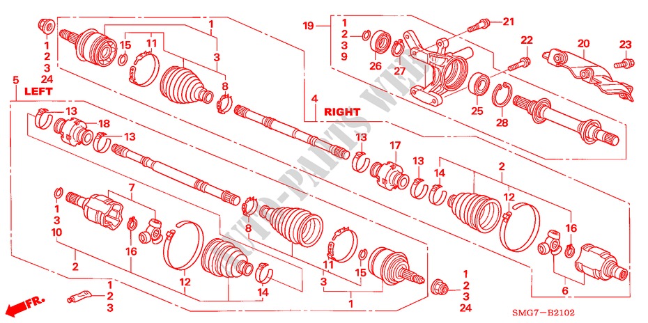 VOOR AANDRIJFAS/ HALVE AS(DIESEL) voor Honda CIVIC 2.2 COMFORT    DPF 5 deuren 6-versnellings handgeschakelde versnellingsbak 2008