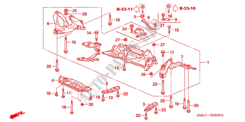 VOOR SUB FRAME voor Honda CIVIC 2.2 EXECUTIVE  DPF 5 deuren 6-versnellings handgeschakelde versnellingsbak 2007