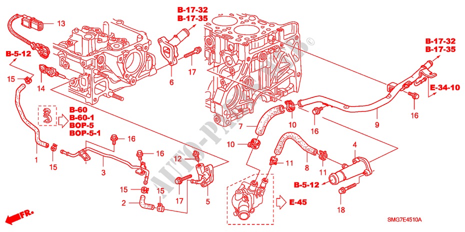 WATERSLANG(DIESEL) voor Honda CIVIC 2.2 EXECUTIVE 5 deuren 6-versnellings handgeschakelde versnellingsbak 2007