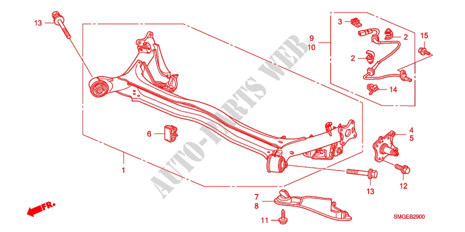 ACHTER ONDER ARM voor Honda CIVIC 2.2 VXI 5 deuren 6-versnellings handgeschakelde versnellingsbak 2010