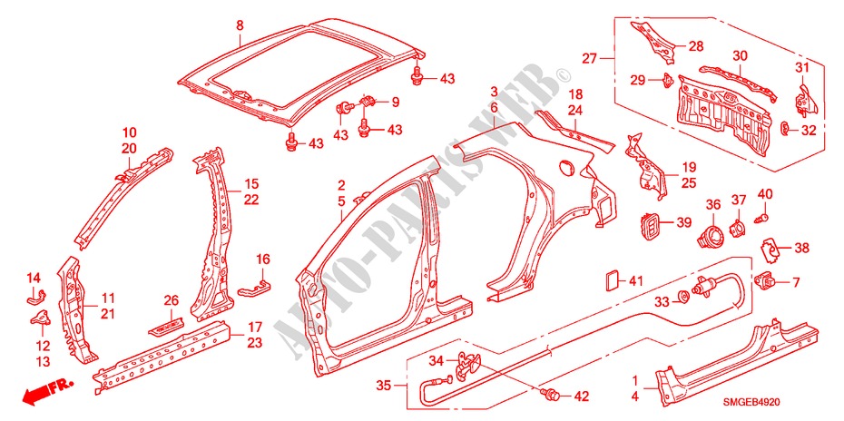 BUITEN PANELEN/ACHTER PANEEL voor Honda CIVIC 2.2 VXI 5 deuren 6-versnellings handgeschakelde versnellingsbak 2010