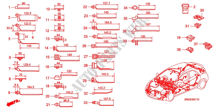 BUNDEL BAND/HOUDER(RH)(1) voor Honda CIVIC 1.8 ES 5 deuren 6-versnellings handgeschakelde versnellingsbak 2009