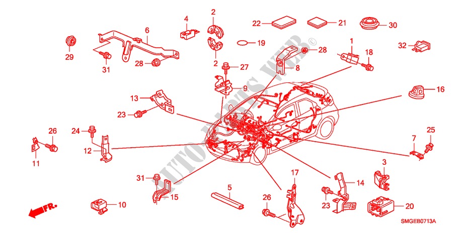 BUNDEL BAND/HOUDER(RH)(2) voor Honda CIVIC 1.8 ES 5 deuren 6-versnellings handgeschakelde versnellingsbak 2009
