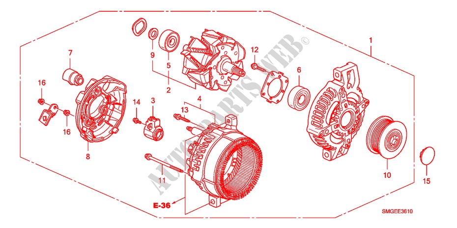 GENERATOR(DENSO)(DIESEL) voor Honda CIVIC 2.2 VXI 5 deuren 6-versnellings handgeschakelde versnellingsbak 2010