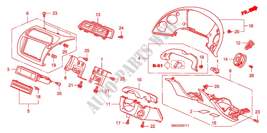 INSTRUMENTEN AFWERKING(RH)(BESTUURDERZIJKANT) voor Honda CIVIC 1.8 ES 5 deuren 6-versnellings handgeschakelde versnellingsbak 2009