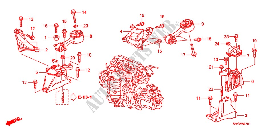 MOTOR BEVESTIGINGEN(1.8L)(MT) voor Honda CIVIC 1.8 ES 5 deuren 6-versnellings handgeschakelde versnellingsbak 2009