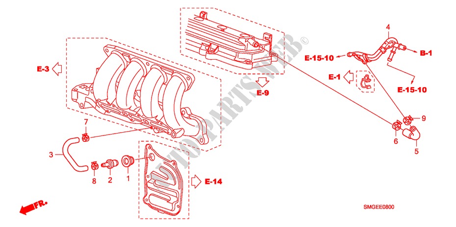 ONTLUCHTER PIJP(1.4L) voor Honda CIVIC 1.4 SPORT 5 deuren 6-versnellings handgeschakelde versnellingsbak 2009