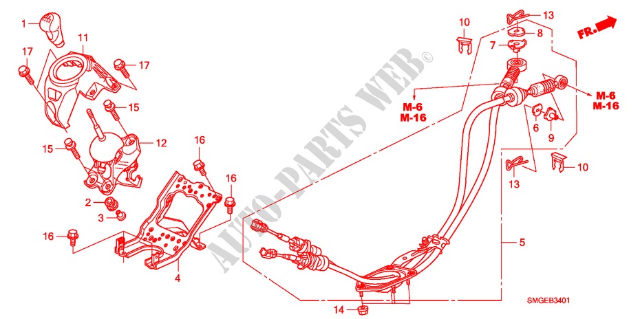 OVERSCHAKELHENDEL(RH) voor Honda CIVIC 2.2 VXI 5 deuren 6-versnellings handgeschakelde versnellingsbak 2010