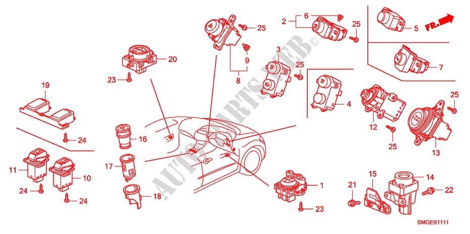 SCHAKELAAR(RH) voor Honda CIVIC 1.8 ES 5 deuren 6-versnellings handgeschakelde versnellingsbak 2009