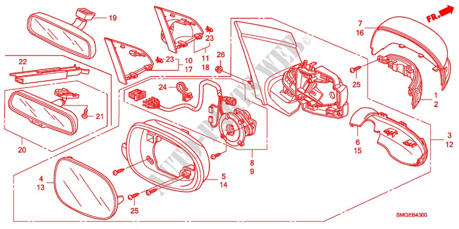 SPIEGEL voor Honda CIVIC 1.8 ES 5 deuren 6-versnellings handgeschakelde versnellingsbak 2009