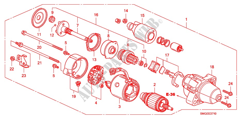 STARTMOTOR(MITSUBISHI)(DIESEL) voor Honda CIVIC 2.2 VXI 5 deuren 6-versnellings handgeschakelde versnellingsbak 2010