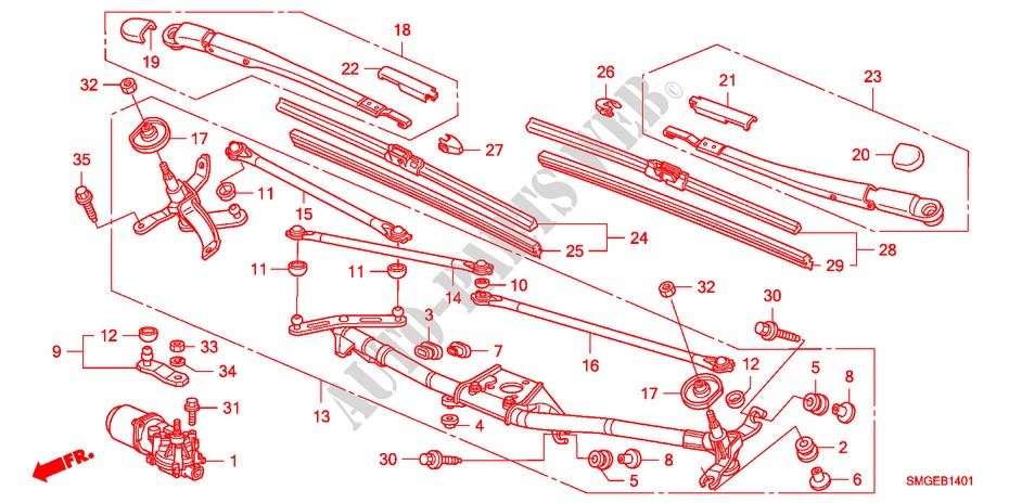 VOOR RUITESPROEIER(RH) voor Honda CIVIC 1.8 ES 5 deuren 6-versnellings handgeschakelde versnellingsbak 2009