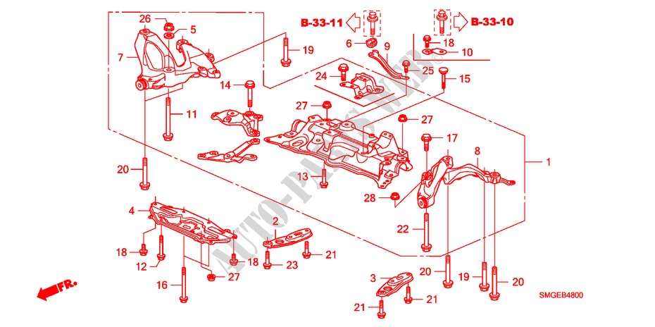 VOOR SUB FRAME voor Honda CIVIC 1.8 ES 5 deuren 6-versnellings handgeschakelde versnellingsbak 2009
