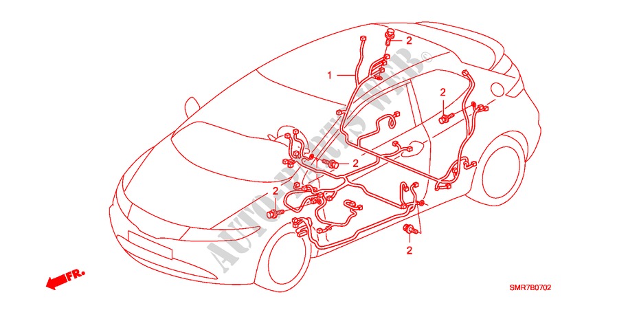 BEDRADINGSBUNDEL(LH)(2) voor Honda CIVIC 2.0 TYPE R 3 deuren 6-versnellings handgeschakelde versnellingsbak 2007
