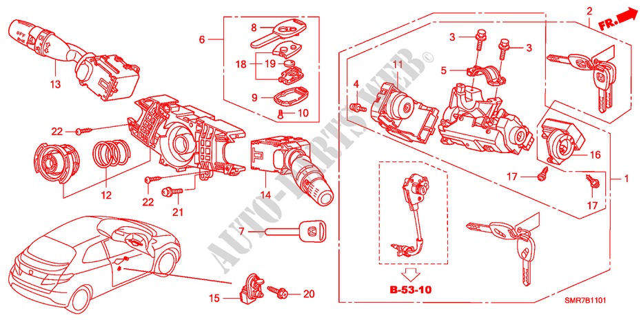COMBINATIESCHAKELAAR(RH) voor Honda CIVIC 2.0 TYPE R 3 deuren 6-versnellings handgeschakelde versnellingsbak 2008