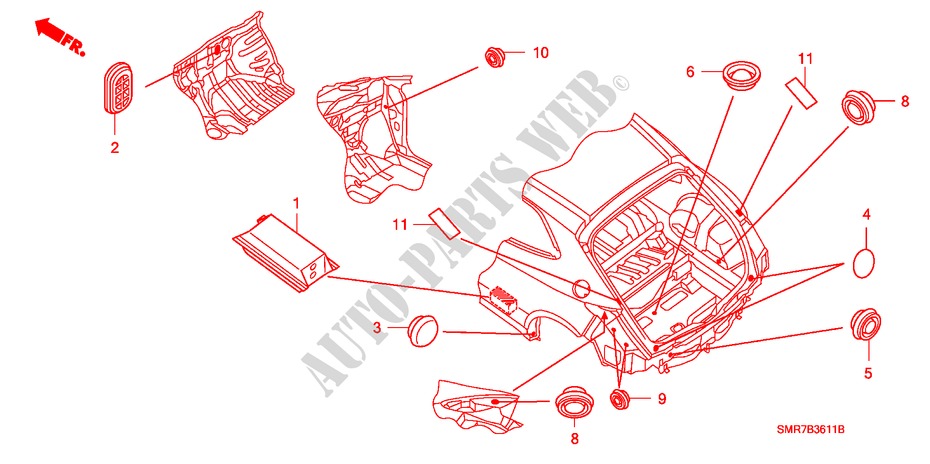 DOORVOERTULLE(ACHTER) voor Honda CIVIC 2.0 TYPE R 3 deuren 6-versnellings handgeschakelde versnellingsbak 2008