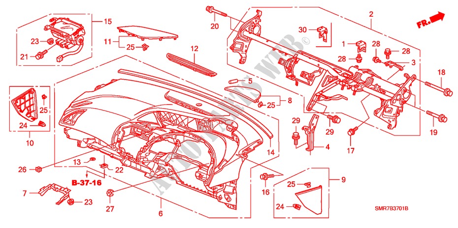 INSTRUMENTEN PANEEL(RH) voor Honda CIVIC 2.0 TYPE R 3 deuren 6-versnellings handgeschakelde versnellingsbak 2008