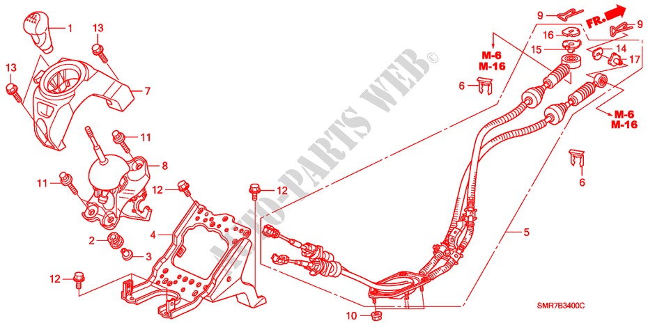 OVERSCHAKELHENDEL(LH) (1.4L) (1.8L) (DIESEL) voor Honda CIVIC 2.2 TYPE S     DPF 3 deuren 6-versnellings handgeschakelde versnellingsbak 2008