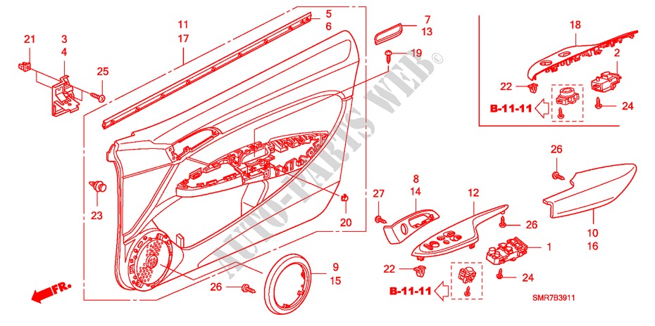 PORTIER VOERING(RH) voor Honda CIVIC 2.0 TYPE R 3 deuren 6-versnellings handgeschakelde versnellingsbak 2008