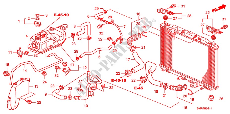 RADIATOR SLANG/RESERVETANK(DIESEL) voor Honda CIVIC 2.2 TYPE S 3 deuren 6-versnellings handgeschakelde versnellingsbak 2008