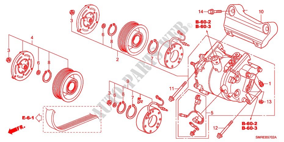 AIRCONDITIONER(COMPRESSOR)(2.0L) voor Honda CIVIC 2.0 TYPE-R   CHAMP 3 deuren 6-versnellings handgeschakelde versnellingsbak 2010