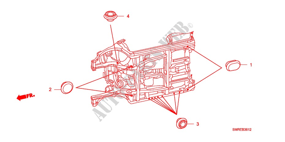 DOORVOERTULLE(ONDER) voor Honda CIVIC 2.0 TYPE-R    PLUS 3 deuren 6-versnellings handgeschakelde versnellingsbak 2011