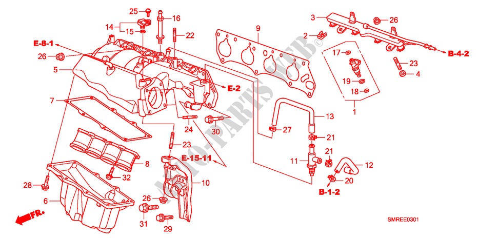INLAAT SPRUITSTUK(2.0L) voor Honda CIVIC 2.0 TYPE-R   CHAMP 3 deuren 6-versnellings handgeschakelde versnellingsbak 2010