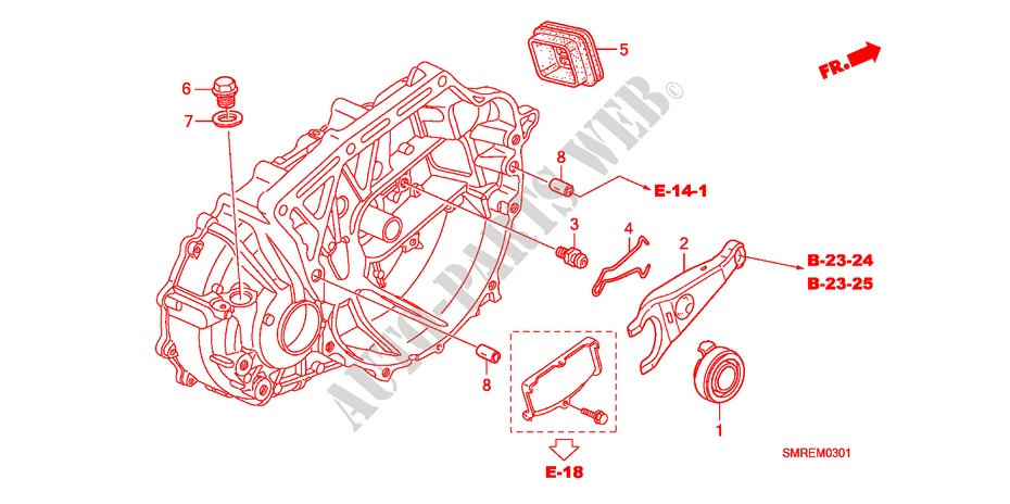 KOPPELING TERUGKEER(2.0L) voor Honda CIVIC 2.0 TYPE-R   CHAMP 3 deuren 6-versnellings handgeschakelde versnellingsbak 2010
