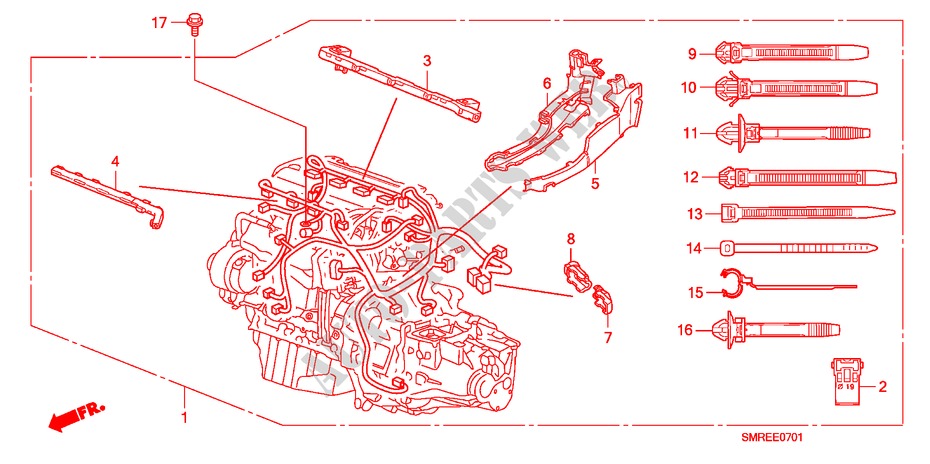 MOTOR BEDRADINGSBUNDEL(2.0L) voor Honda CIVIC 2.0 TYPE-R   CHAMP 3 deuren 6-versnellings handgeschakelde versnellingsbak 2010
