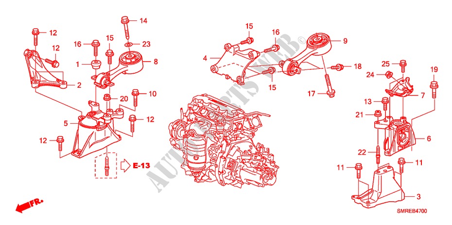 MOTOR BEVESTIGINGEN(1.8L) voor Honda CIVIC 1.8 TYPE-S    PLUS 3 deuren intelligente transmissie IMT 2011