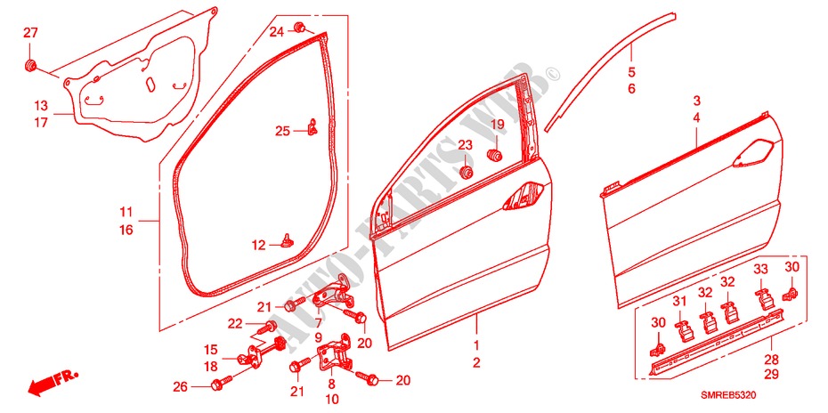 PORTIER PANELEN voor Honda CIVIC 2.0 TYPE-R   CHAMP 3 deuren 6-versnellings handgeschakelde versnellingsbak 2010