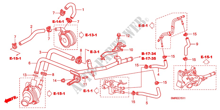 WATERSLANG(2.0L) voor Honda CIVIC 2.0 TYPE-R   CHAMP 3 deuren 6-versnellings handgeschakelde versnellingsbak 2010