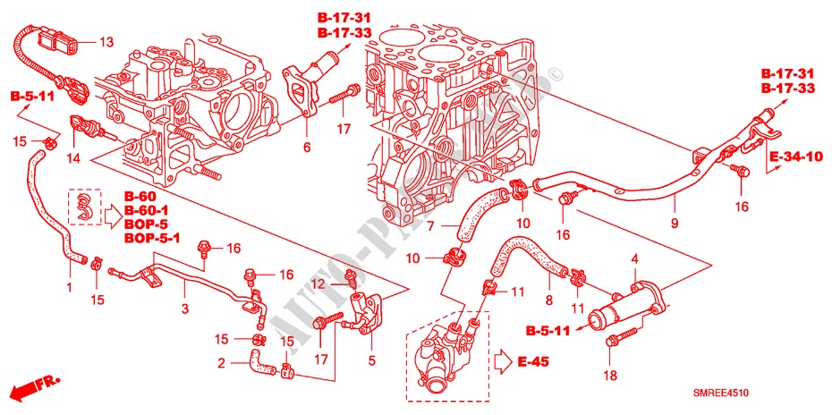 WATERSLANG(DIESEL) voor Honda CIVIC 2.2 TYPE-S    PLUS 3 deuren 6-versnellings handgeschakelde versnellingsbak 2010