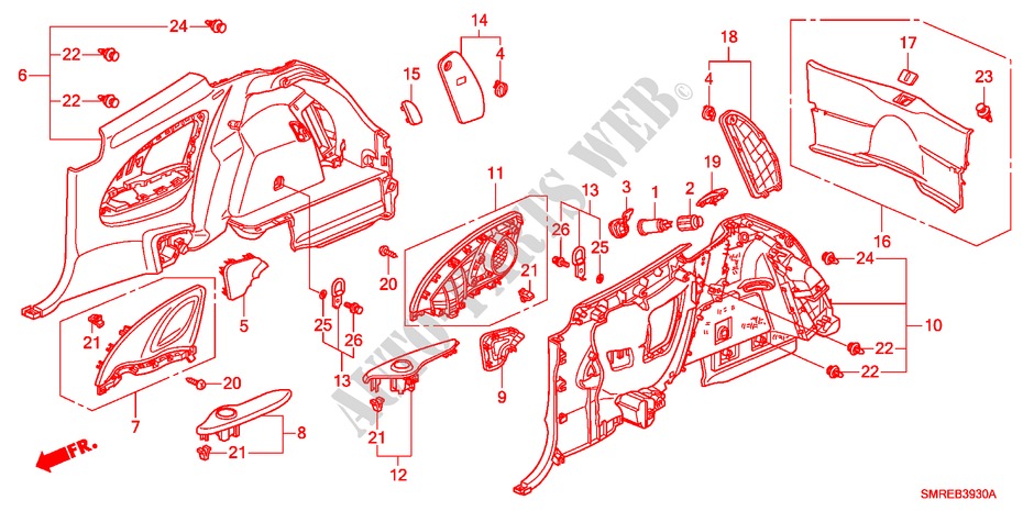 ZIJDE VOERING voor Honda CIVIC 2.0 TYPE-R   CHAMP 3 deuren 6-versnellings handgeschakelde versnellingsbak 2010