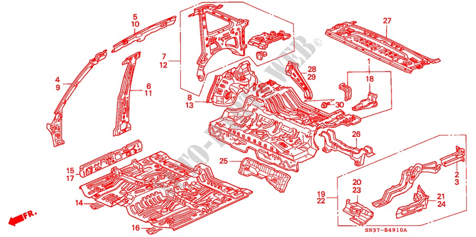 CHASSIS STRUKTUUR(BINNEN PANEEL) voor Honda CONCERTO GL 4 deuren 4-traps automatische versnellingsbak 1990