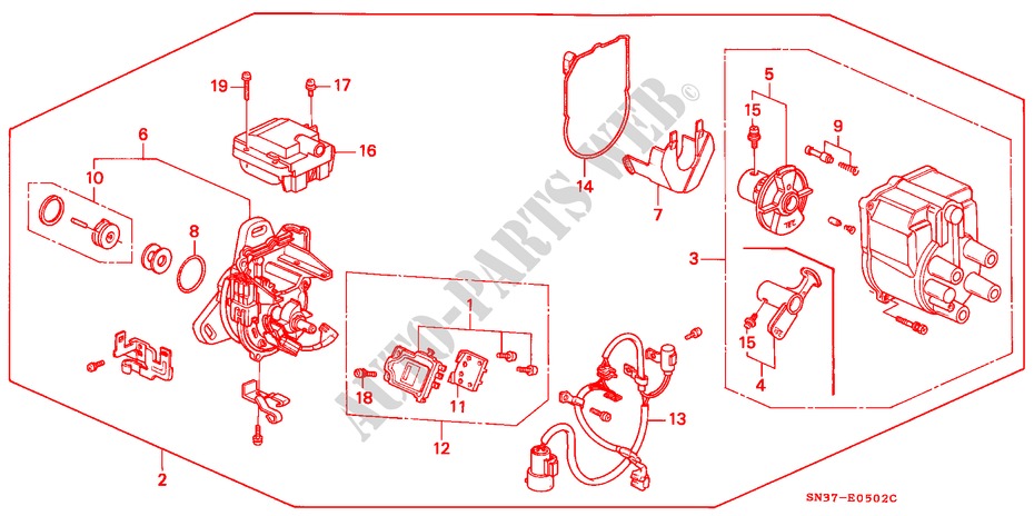 DISTRIBUTEUR(TEC) voor Honda CONCERTO 1.6I-16 4 deuren 4-traps automatische versnellingsbak 1991