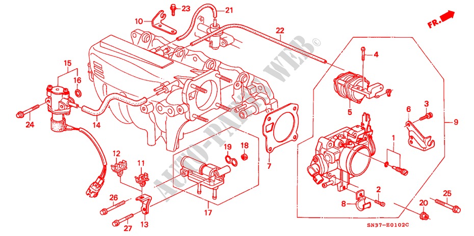 GAS HUIS(PGM FI) (1.6L) voor Honda CONCERTO 1.6I-16 4 deuren 4-traps automatische versnellingsbak 1991