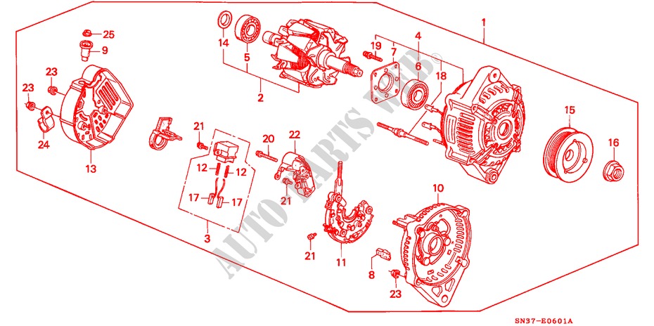 GENERATOR(DENSO) voor Honda CONCERTO 1.6I-16 4 deuren 4-traps automatische versnellingsbak 1991