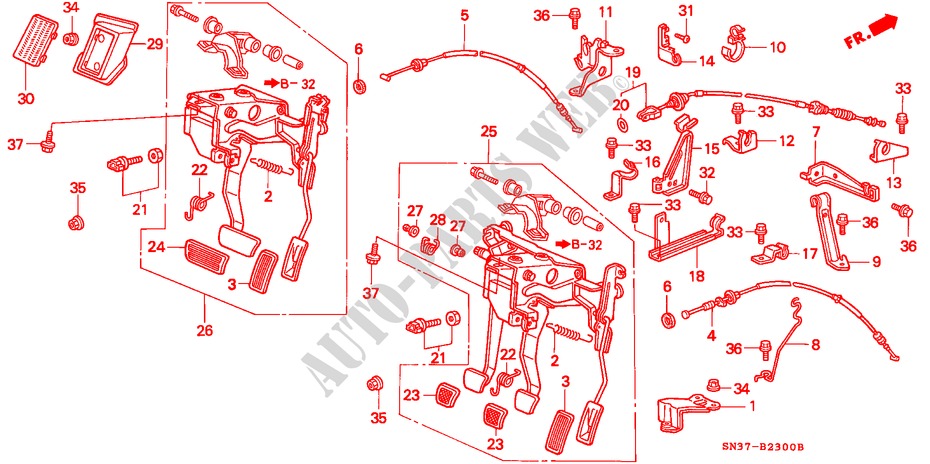PEDAAL(LH) voor Honda CONCERTO 1.6I-16 4 deuren 4-traps automatische versnellingsbak 1991